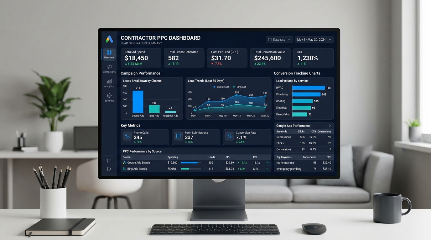 Google Ads & Microsoft Bing PPC Lead Generation Dashboard